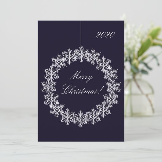 Elegant Merry Christmas Snowflake Krans Ornament Feestdagenkaart (Staand voorkant)