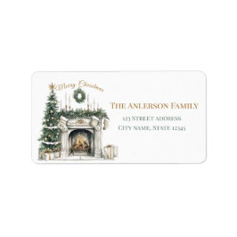 Elegant Merry Christmas Sticker with Fireplace