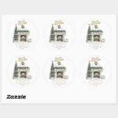 Elegant Merry Christmas Sticker with Fireplace and (Vel)