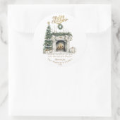 Elegant Merry Christmas Sticker with Fireplace and (Tas)