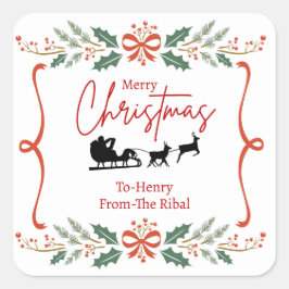 Elegant Merry Christmas Sticker with Santa Sleigh 