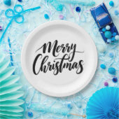 Elegant Merry Christmas Text Paper Plates Papieren Bordje (Feest)
