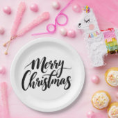 Elegant Merry Christmas Text Paper Plates Papieren Bordje (Feest)