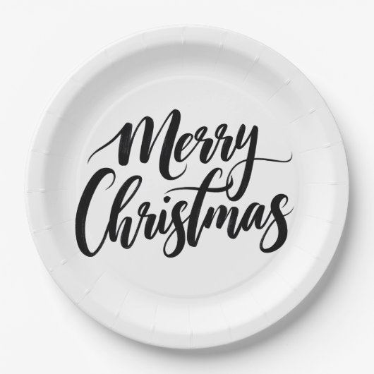 Elegant Merry Christmas Text Paper Plates Papieren Bordje (Voorkant)