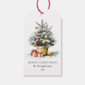 Elegant Merry Christmas Tree Cadeaulabel (Voorkant)