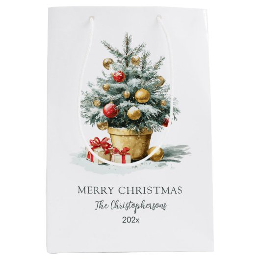 Elegant Merry Christmas Tree Gift Bag Medium Cadeauzakje (Voorkant)