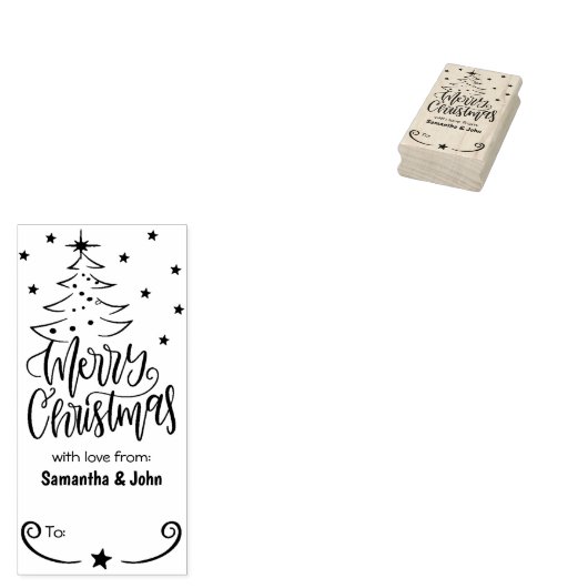 Elegant Merry Christmas Tree Gift Label Rubberstempel (Gestempeld)