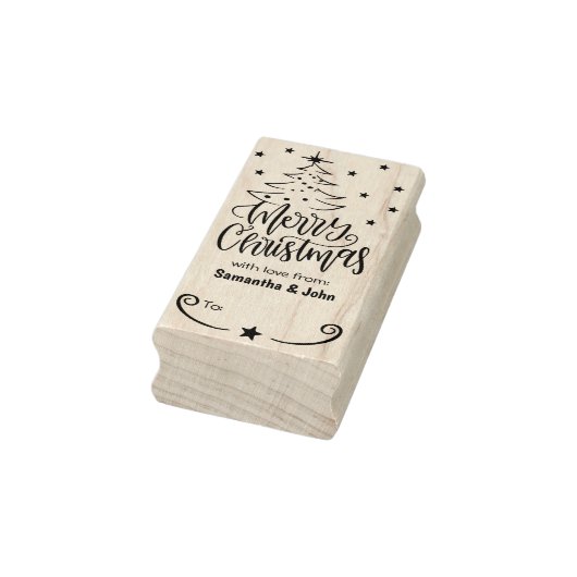 Elegant Merry Christmas Tree Gift Label Rubberstempel (Stempel)