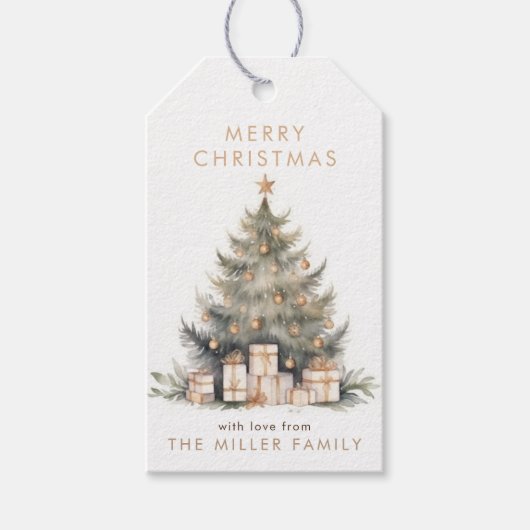 Elegant Merry Christmas Tree Gold Minimalist Cadeaulabel (Voorkant)