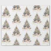 Elegant Merry Christmas Tree Gold Minimalist Cadeaupapier (Vlak)