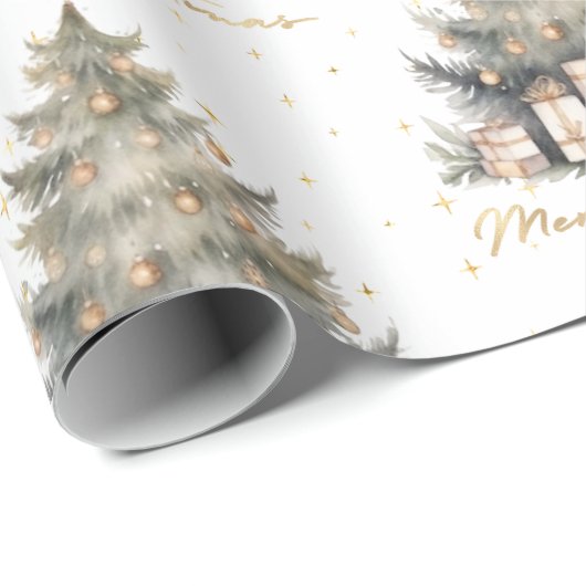 Elegant Merry Christmas Tree Gold Minimalist Cadeaupapier (Rol Hoek)