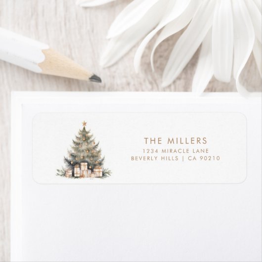 Elegant Merry Christmas Tree Gold Minimalist Etiket (Insitu)