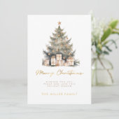 Elegant Merry Christmas Tree Gold Minimalist Feestdagenkaart (Staand voorkant)