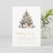 Elegant Merry Christmas Tree Gold Minimalist Kaart (Staand voorkant)