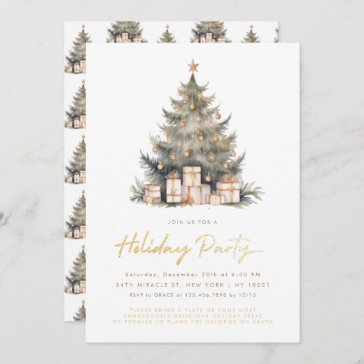 Elegant Merry Christmas Tree Gold Minimalist Kaart (Voorkant / Achterkant)