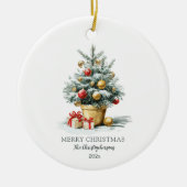 Elegant Merry Christmas Tree Keramisch Ornament (Voorkant)