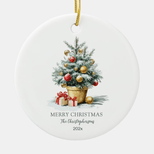 Elegant Merry Christmas Tree Keramisch Ornament (Voorkant)