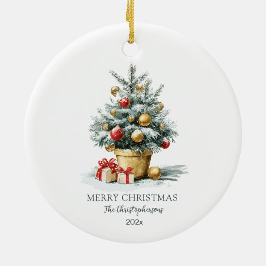 Elegant Merry Christmas Tree Keramisch Ornament (Achterkant)