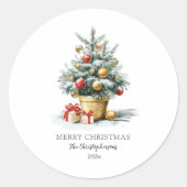 Elegant Merry Christmas Tree Ronde Sticker (Voorkant)