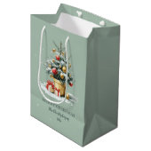 Elegant Merry Christmas Tree Sage Green Gift Bag Medium Cadeauzakje (Voorkant Gekanteld)