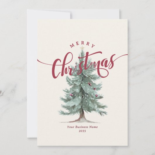 Elegant Merry Christmas Tree Script Business Logo Feestdagenkaart (Voorkant)