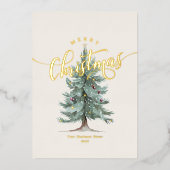 Elegant Merry Christmas Tree Script Business Logo Folie Feestdagenkaart (Voorkant)