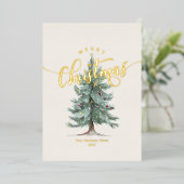 Elegant Merry Christmas Tree Script Business Logo Folie Feestdagenkaart (Staand Voorkant)