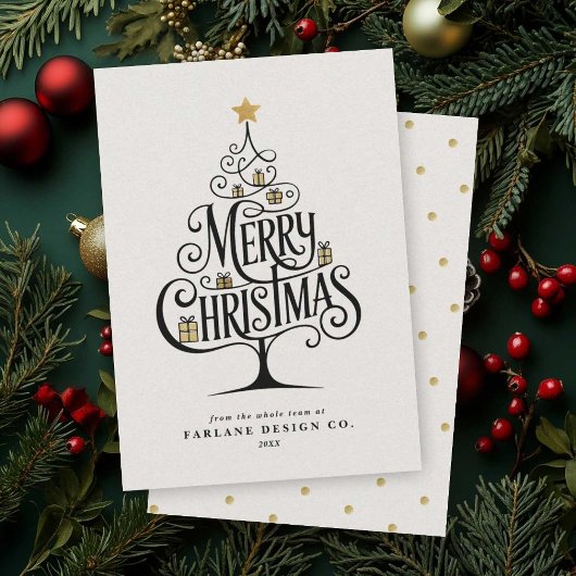Elegant “Merry Christmas” Typography Tree Business Feestdagenkaart