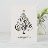 Elegant “Merry Christmas” Typography Tree Business Feestdagenkaart (Staand voorkant)