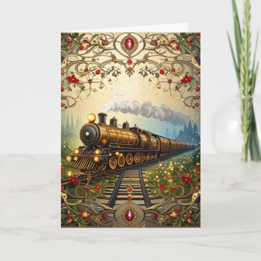 Elegant Merry Christmas Victorian Nostalgic Train Feestdagen Kaart (Voorkant)