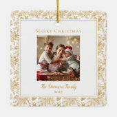 Elegant Merry Christmas White Faux Gold Photo Keramisch Ornament (Achterkant)