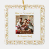 Elegant Merry Christmas White Faux Gold Photo Keramisch Ornament (Voorkant)