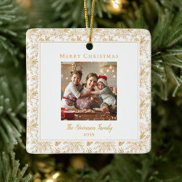 Elegant Merry Christmas White Faux Gold Photo Keramisch Ornament