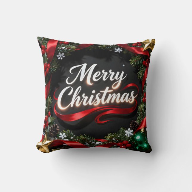 Elegant Merry Christmas Wreath Pillow Kussen (Voorkant)