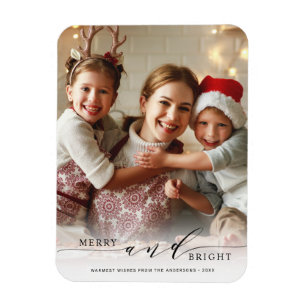 Elegant Merry en Bright Photo Holiday Magnet Magneet