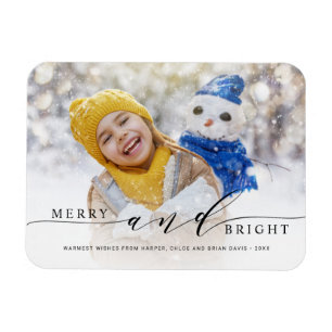 Elegant Merry en Bright Photo Holiday Magnet Magneet