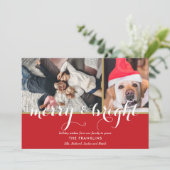 Elegant Merry en Bright Script 2 foto's Kerst Feestdagenkaart (Staand voorkant)