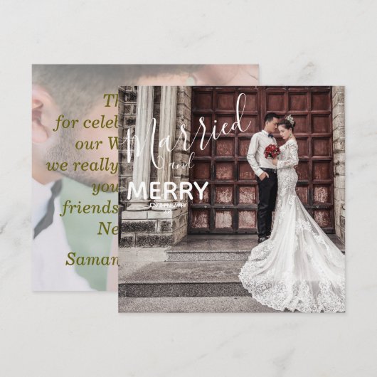 Elegant Merry en Elegant Foto Wedding Bedankkaart (Voorkant / Achterkant)