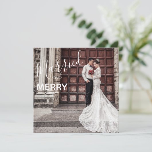 Elegant Merry en Elegant Foto Wedding Bedankkaart (Staand voorkant)