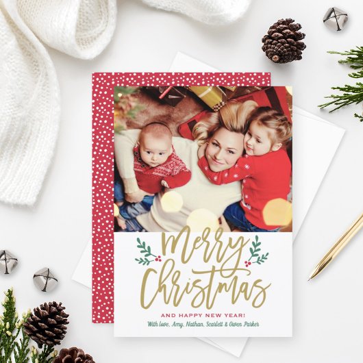 Elegant Merry Gold kerstgeborsteld script foto Feestdagenkaart