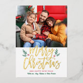 Elegant Merry Gold kerstgeborsteld script foto Folie Feestdagenkaart (Voorkant)