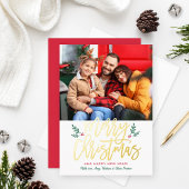 Elegant Merry Gold kerstgeborsteld script foto Folie Feestdagenkaart