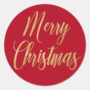 Elegant Merry Gold Red Simple Ronde Sticker