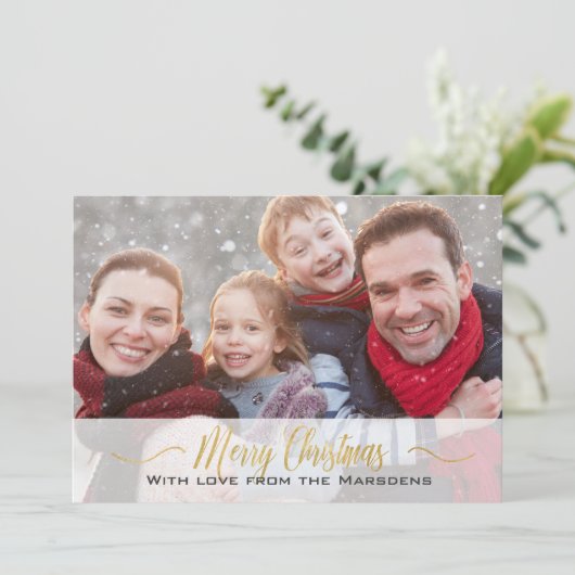 Elegant Merry Gold Script Foto 2-zijdig Feestdagenkaart (Staand voorkant)