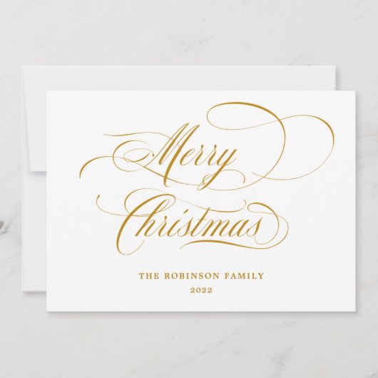 Elegant Merry Gold Script Typografie Feestdagenkaart (Voorkant)