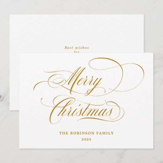 Elegant Merry Gold Script Typografie Feestdagenkaart (Voorkant / Achterkant)