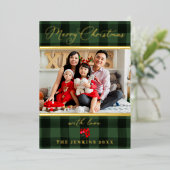 Elegant Merry Green en Red Photo Gold Folie Feestdagenkaart (Staand Voorkant)