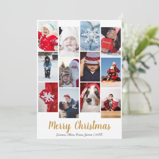 Elegant Merry kerst Aangepaste foto Collage Feestdagenkaart (Staand voorkant)