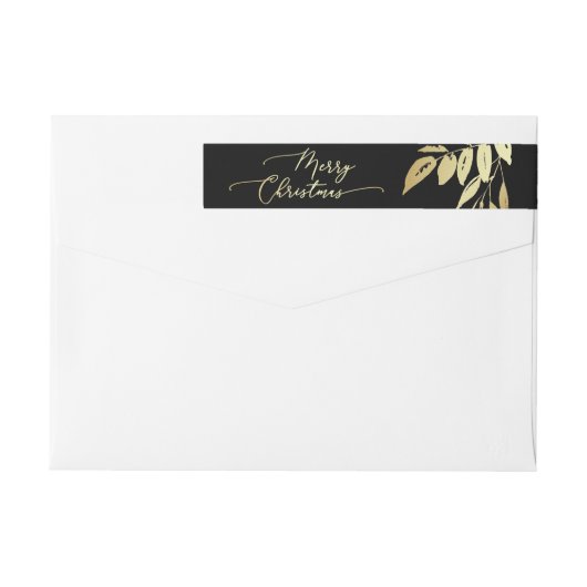 Elegant Merry kerst Faux Gold Black Botanisch (Achterkant)