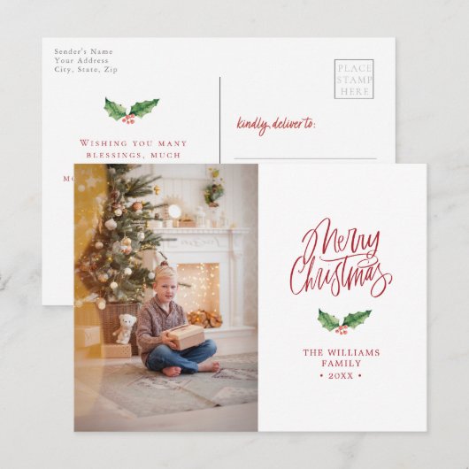 Elegant Merry kerst Simple Photo Holiday Briefkaart (Voorkant / Achterkant)